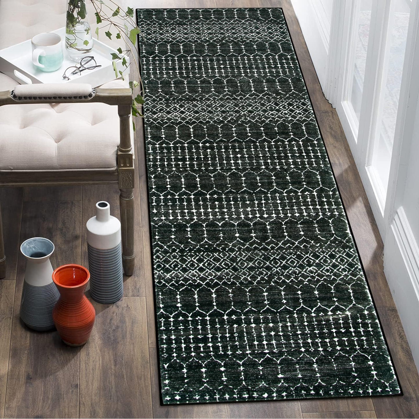 VORNELO Moroccan Black Runner Rug (2'x6')