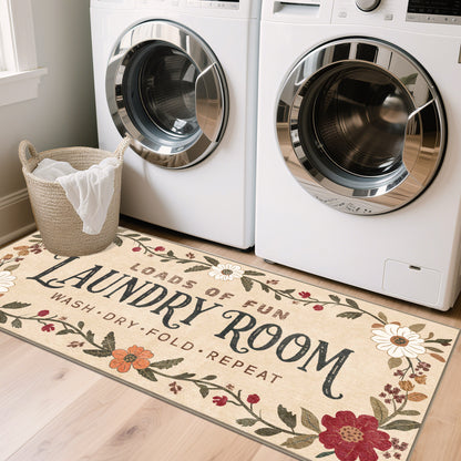 Laundry Room Rug 20"x47" – Low-Profile Boho Non-Slip Area Rug