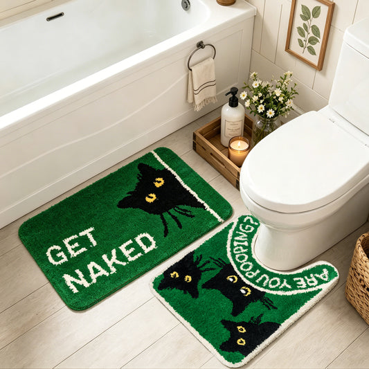 You Look Good & Get Naked Bath Mat Set - Funny Bathroom Rugs（cat）