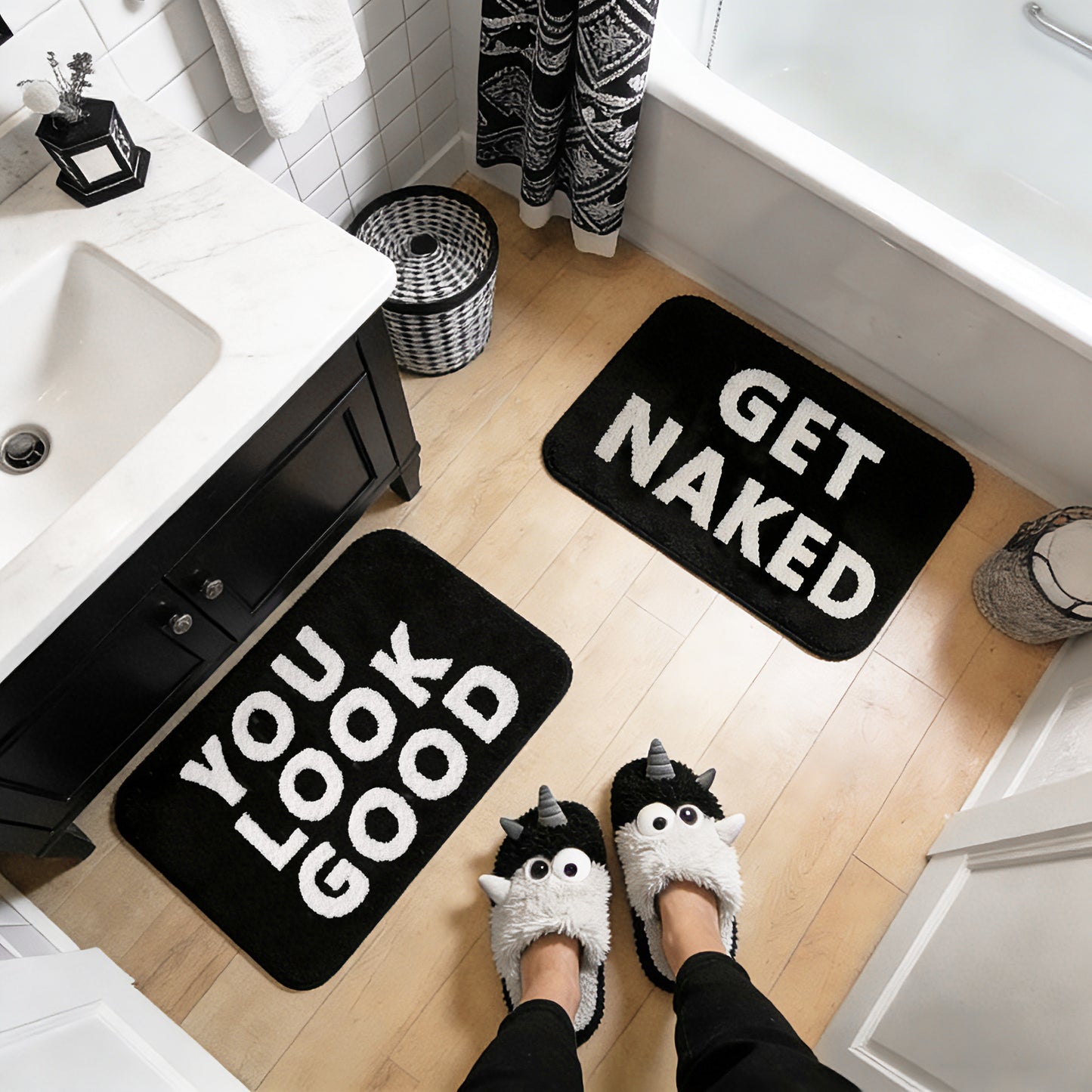 You Look Good & Get Naked Bath Mat Set - Funny Bathroom Rugs