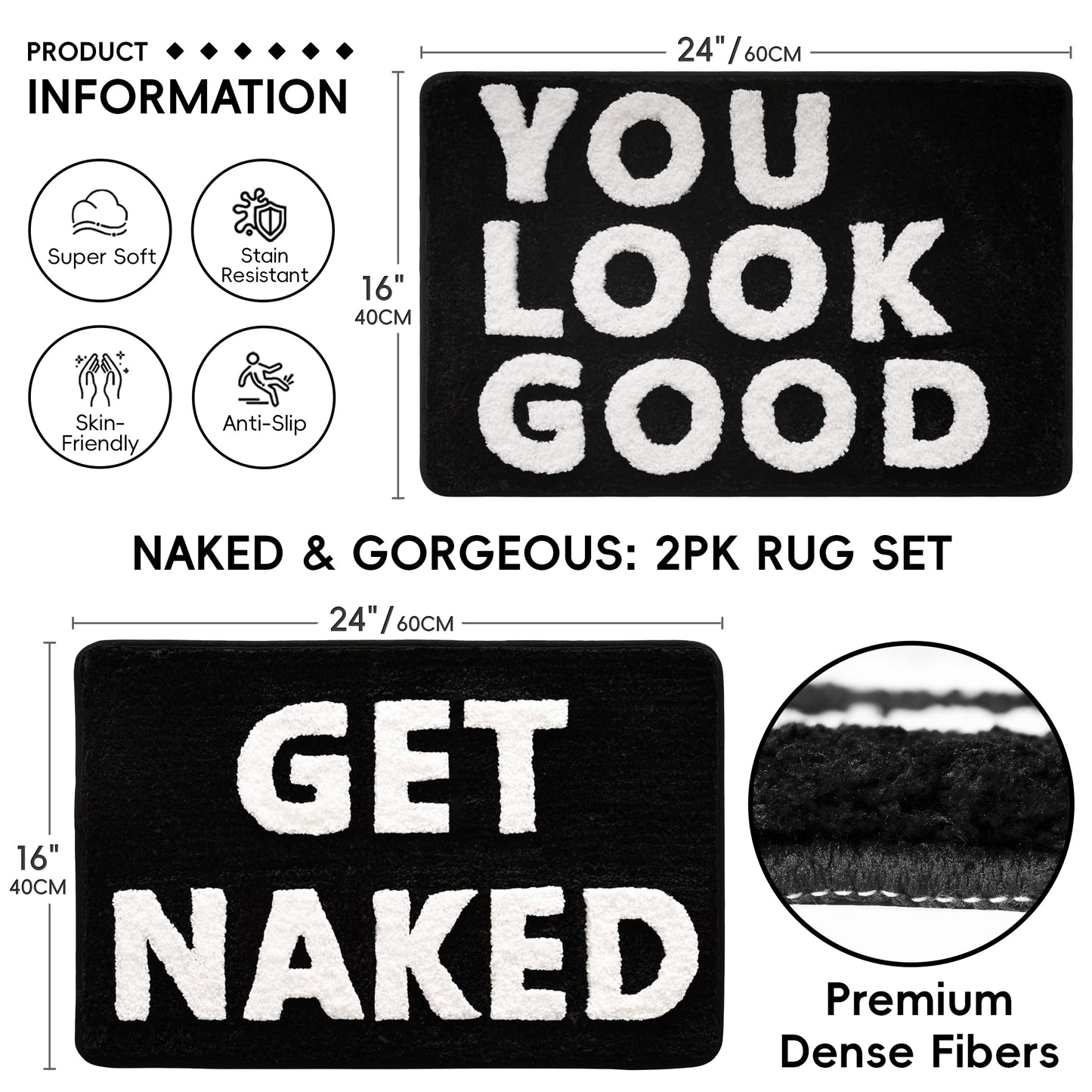 You Look Good & Get Naked Bath Mat Set - Funny Bathroom Rugs
