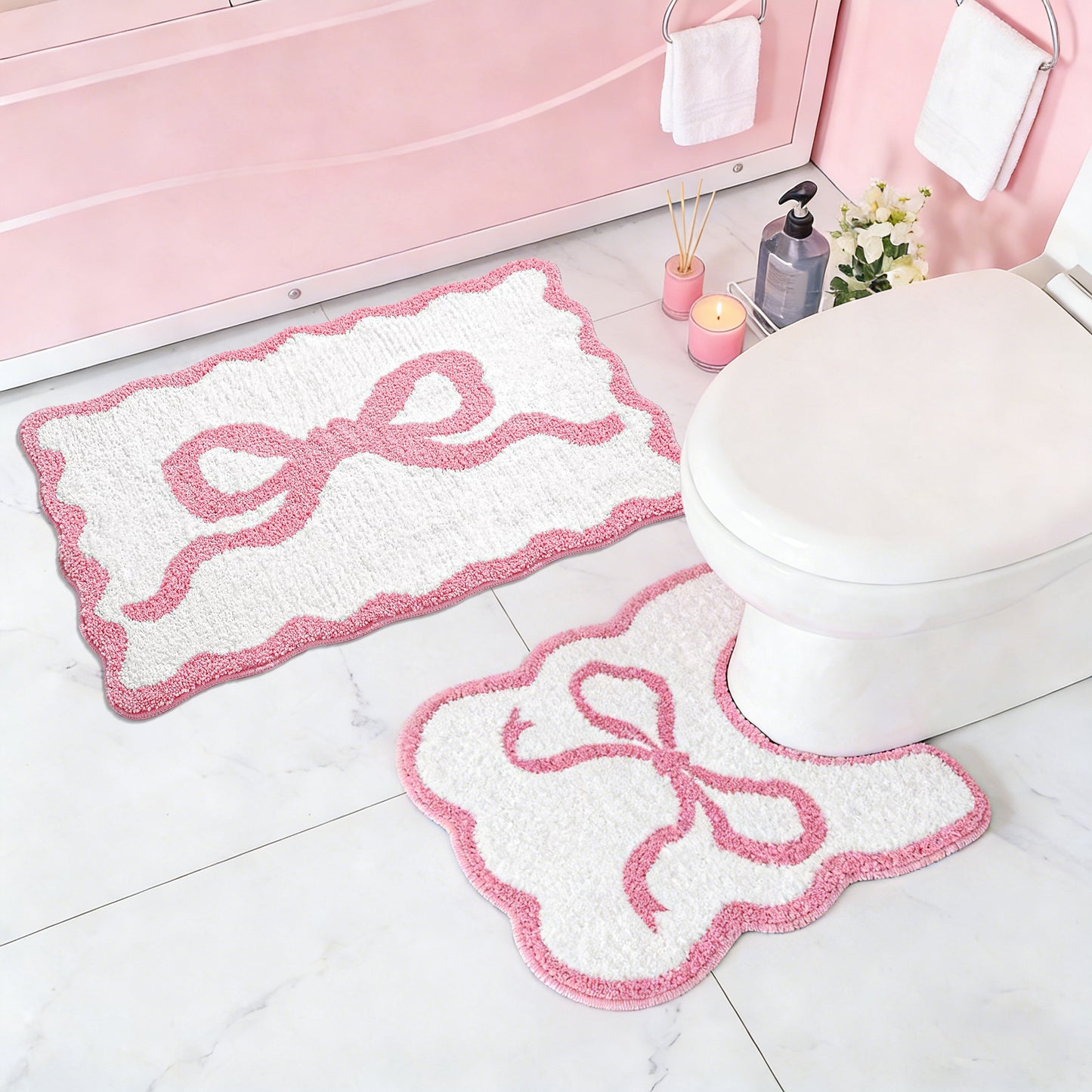 2PCS Bathroom Rug Set, Non-Slip Absorbent Bath Mat & Toilet Rug