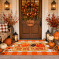 Layered Pumpkin Welcome Coir Doormat with Orange and White Buffalo Plaid Mats