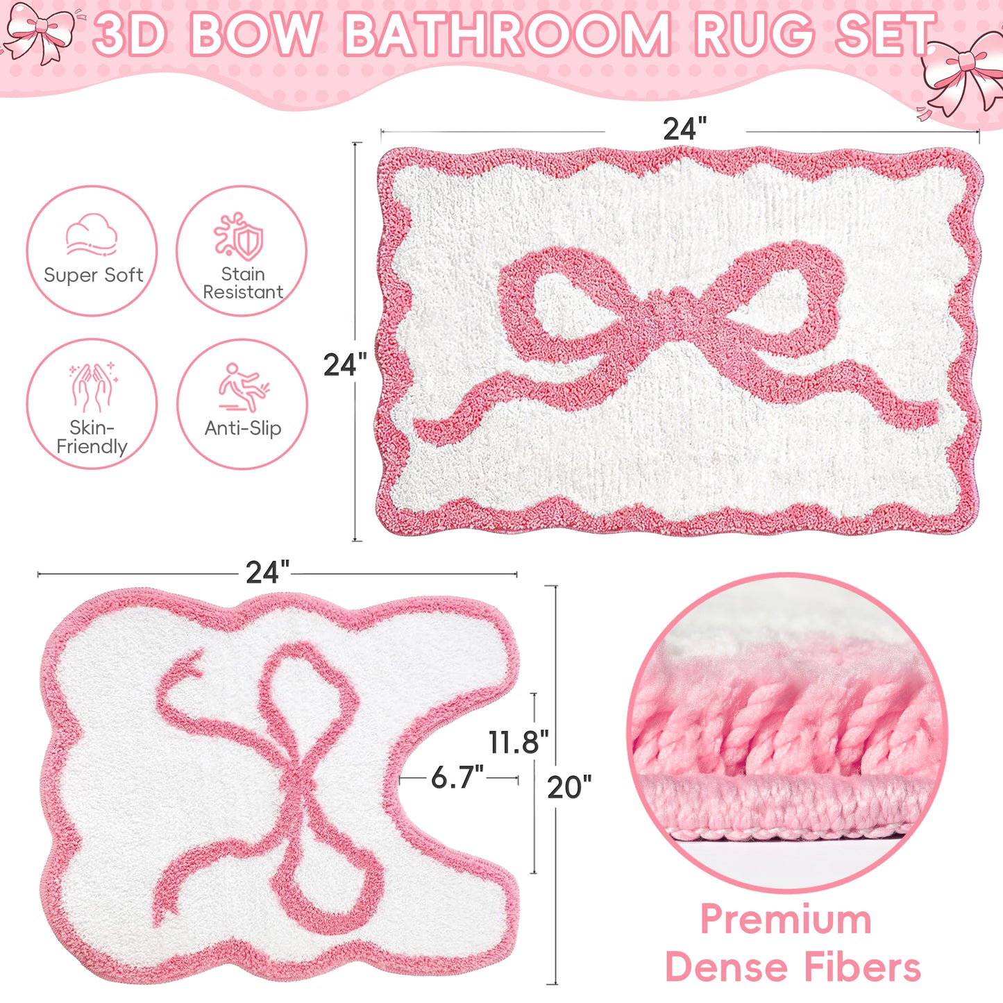 2PCS Bathroom Rug Set, Non-Slip Absorbent Bath Mat & Toilet Rug