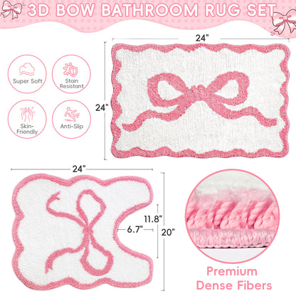 2PCS Bathroom Rug Set, Non-Slip Absorbent Bath Mat & Toilet Rug