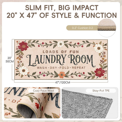 Laundry Room Rug 20"x47" – Low-Profile Boho Non-Slip Area Rug