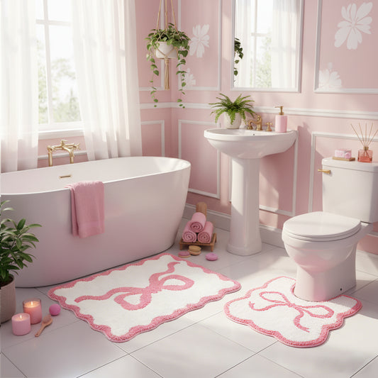 2PCS Bathroom Rug Set, Non-Slip Absorbent Bath Mat & Toilet Rug