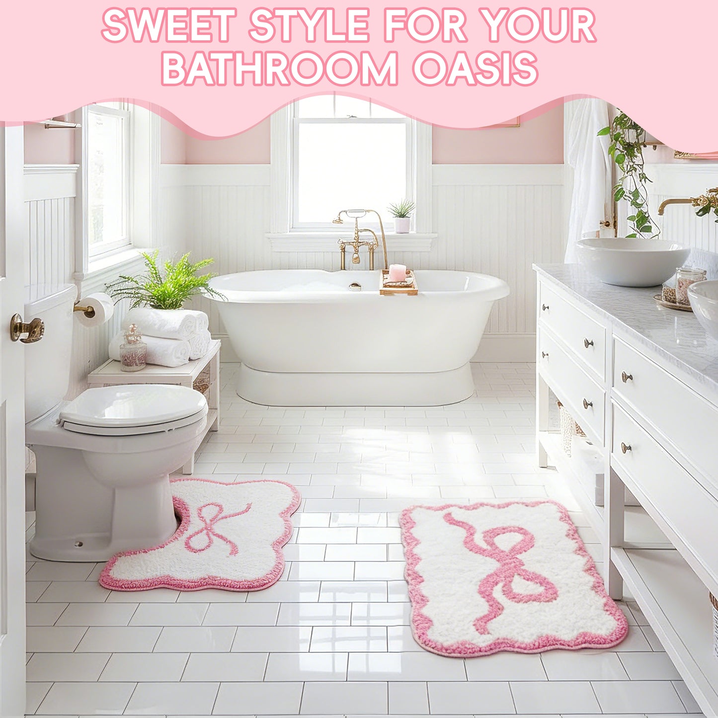 2PCS Bathroom Rug Set, Non-Slip Absorbent Bath Mat & Toilet Rug
