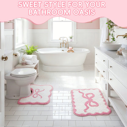 2PCS Bathroom Rug Set, Non-Slip Absorbent Bath Mat & Toilet Rug