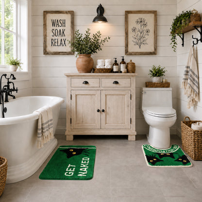 You Look Good & Get Naked Bath Mat Set - Funny Bathroom Rugs（cat）