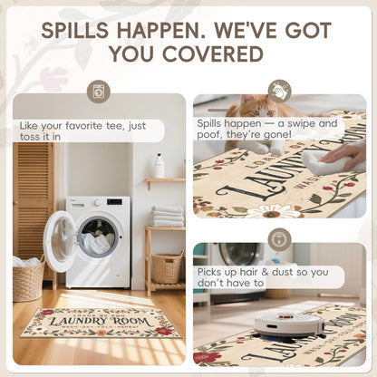 Laundry Room Rug 20"x47" – Low-Profile Boho Non-Slip Area Rug