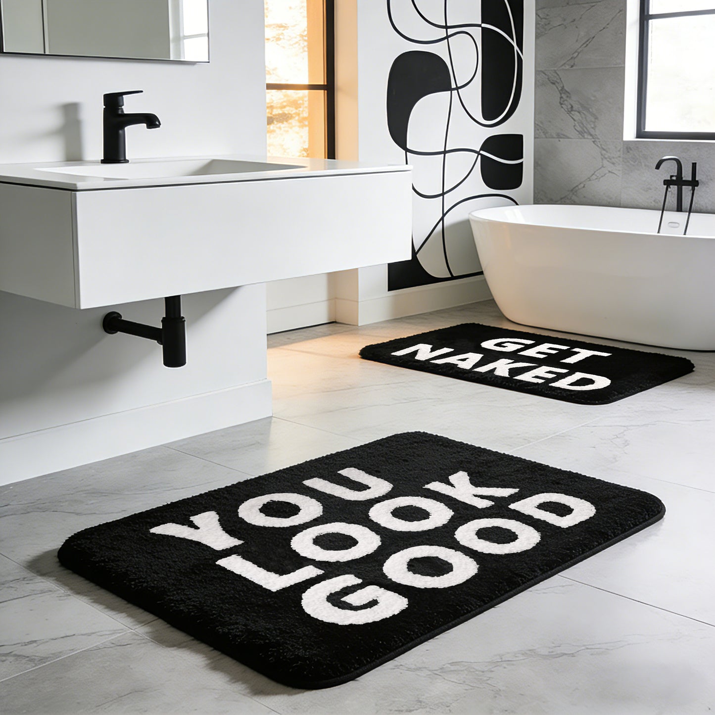 You Look Good & Get Naked Bath Mat Set - Funny Bathroom Rugs