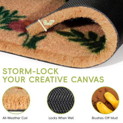 Spring Floral Hello Door Mat and Green White Striped Welcome Mats