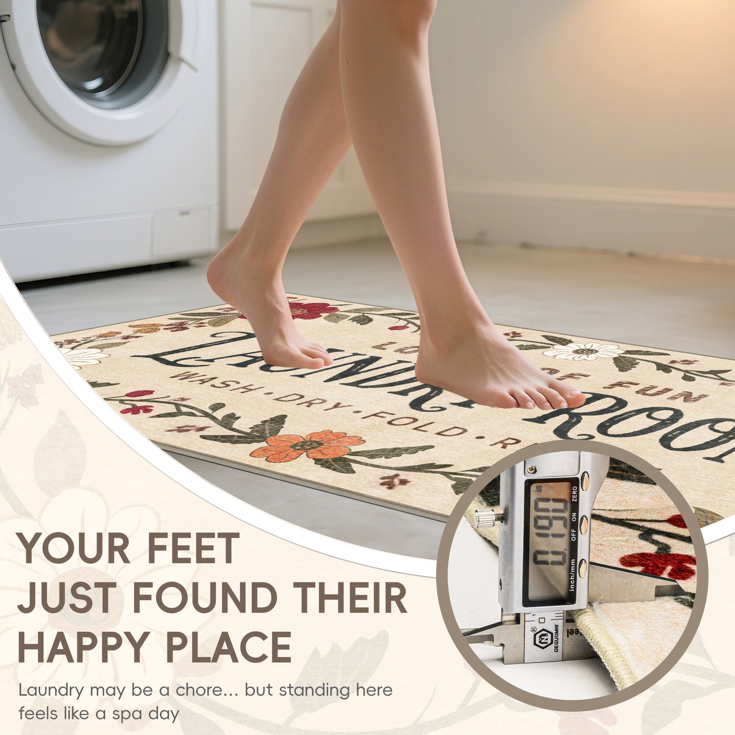 Laundry Room Rug 20"x47" – Low-Profile Boho Non-Slip Area Rug