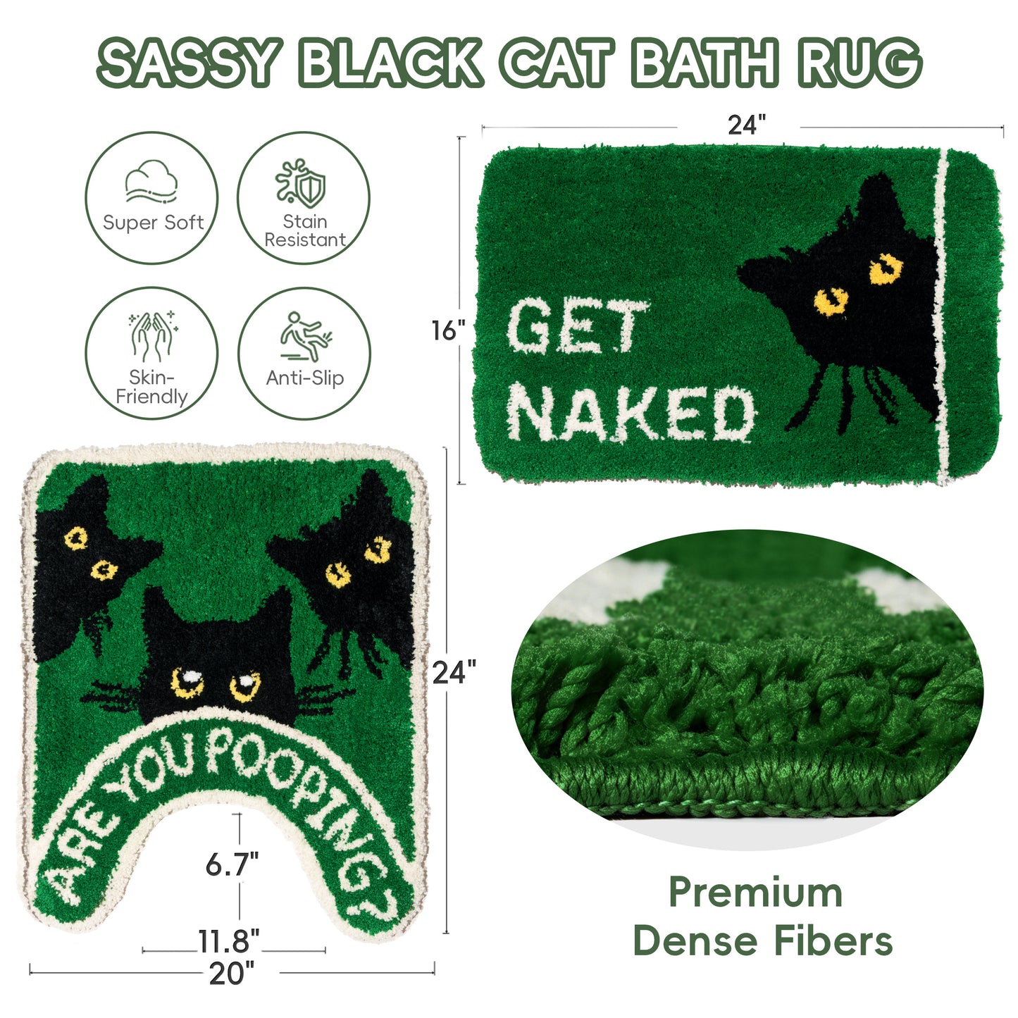 You Look Good & Get Naked Bath Mat Set - Funny Bathroom Rugs（cat）