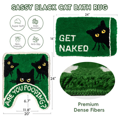 You Look Good & Get Naked Bath Mat Set - Funny Bathroom Rugs（cat）
