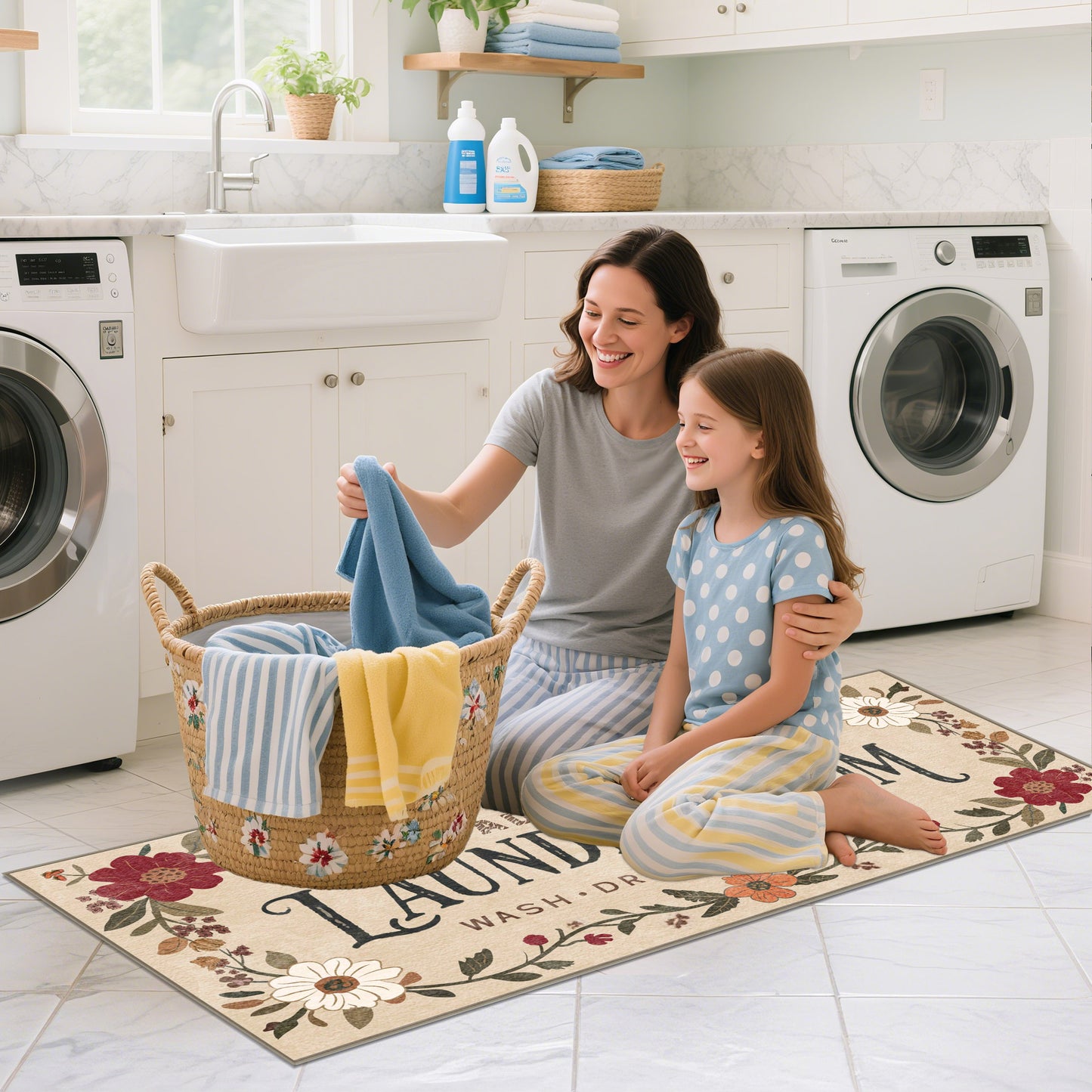 Laundry Room Rug 20"x47" – Low-Profile Boho Non-Slip Area Rug