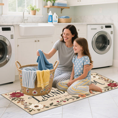 Laundry Room Rug 20"x47" – Low-Profile Boho Non-Slip Area Rug
