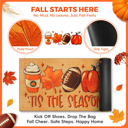 Layered Pumpkin Welcome Coir Doormat with Orange and White Buffalo Plaid Mats