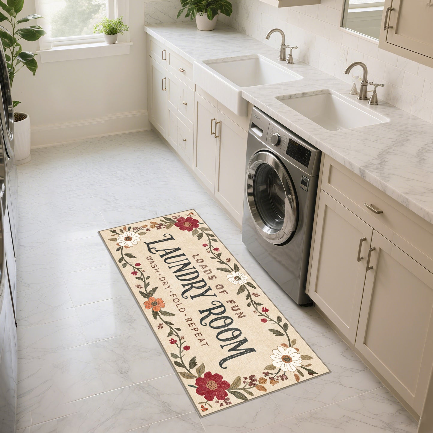 Laundry Room Rug 20"x47" – Low-Profile Boho Non-Slip Area Rug