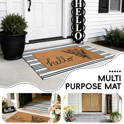 Coco Coir Welcome Doormat with Black and White Striped Mats (Hello)