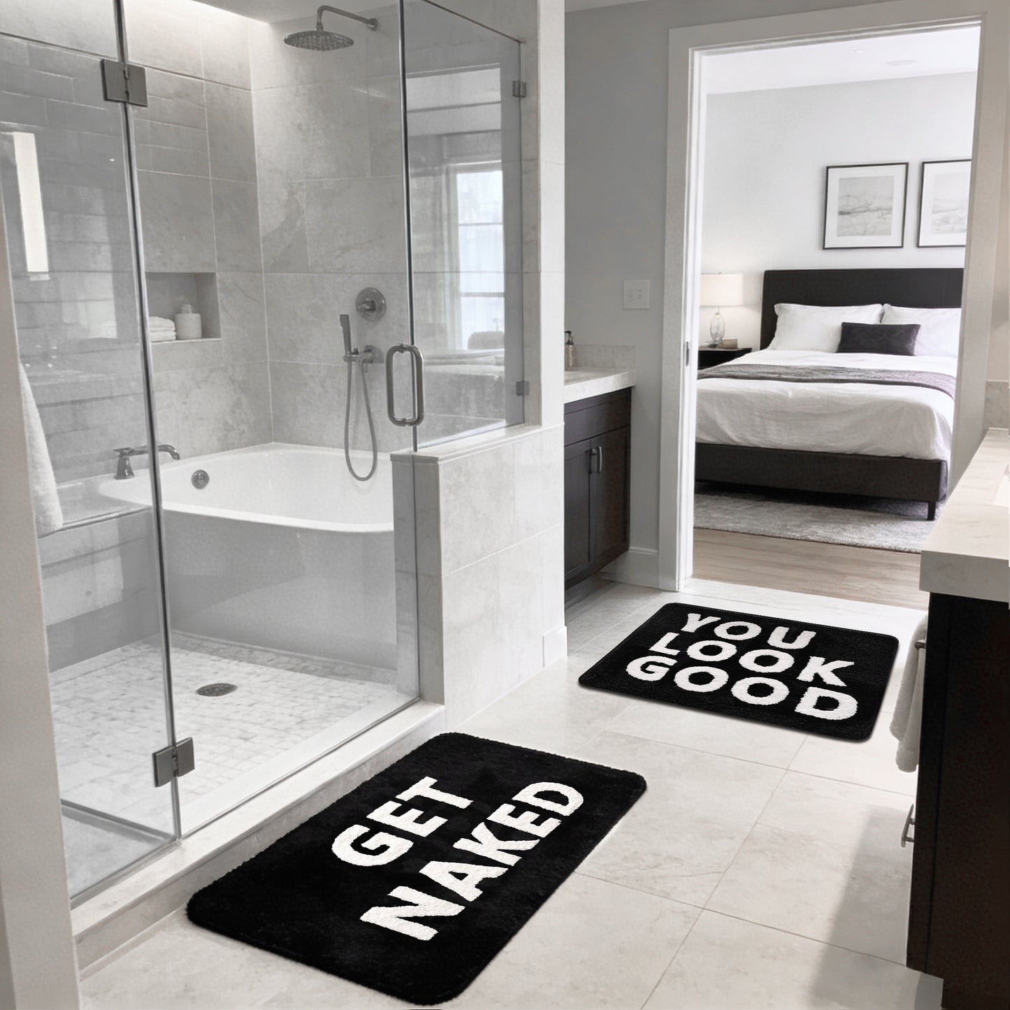 You Look Good & Get Naked Bath Mat Set - Funny Bathroom Rugs
