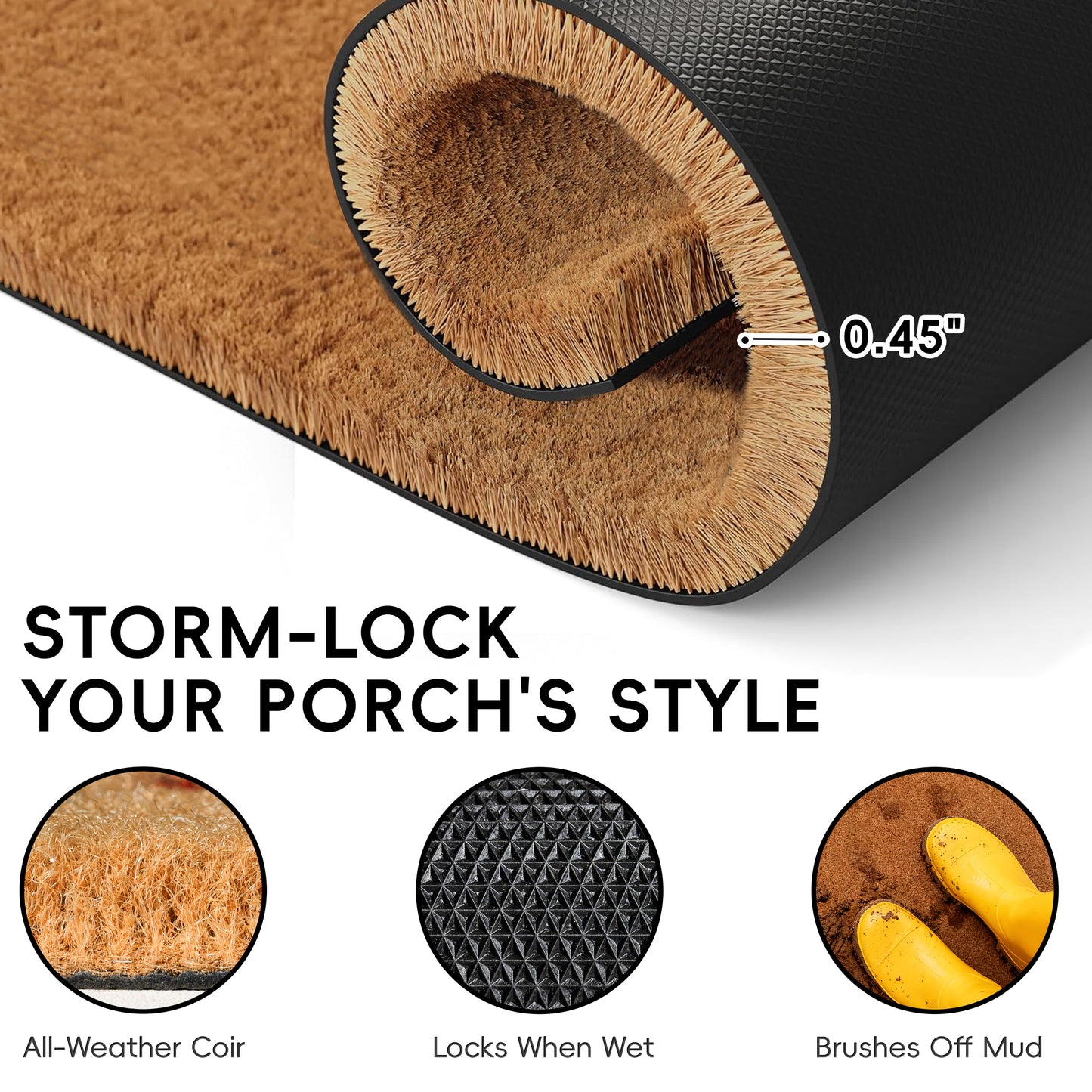 Coco Coir Welcome Doormat with Black and White Striped Mats (Hello)