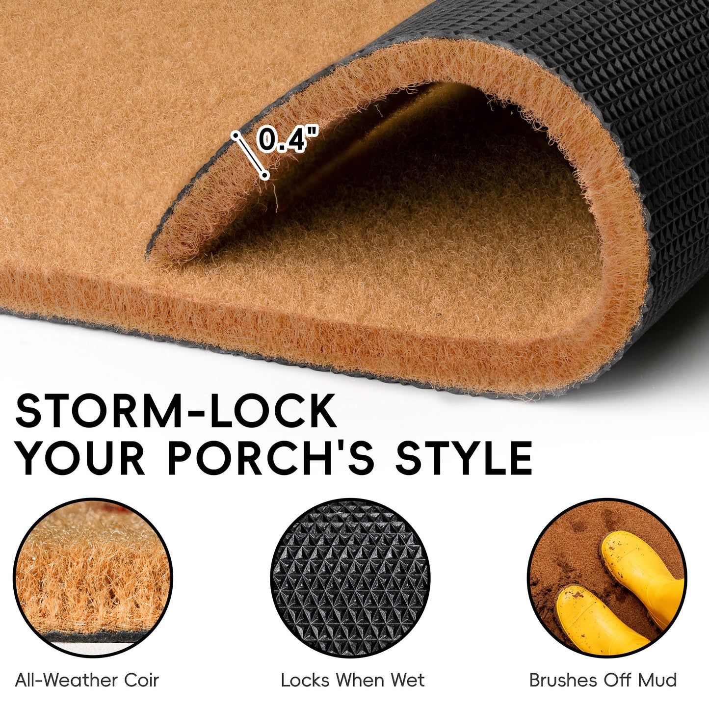 Layered Hello Coir Doormat with Black and White Buffalo Plaid Mat(Hello)