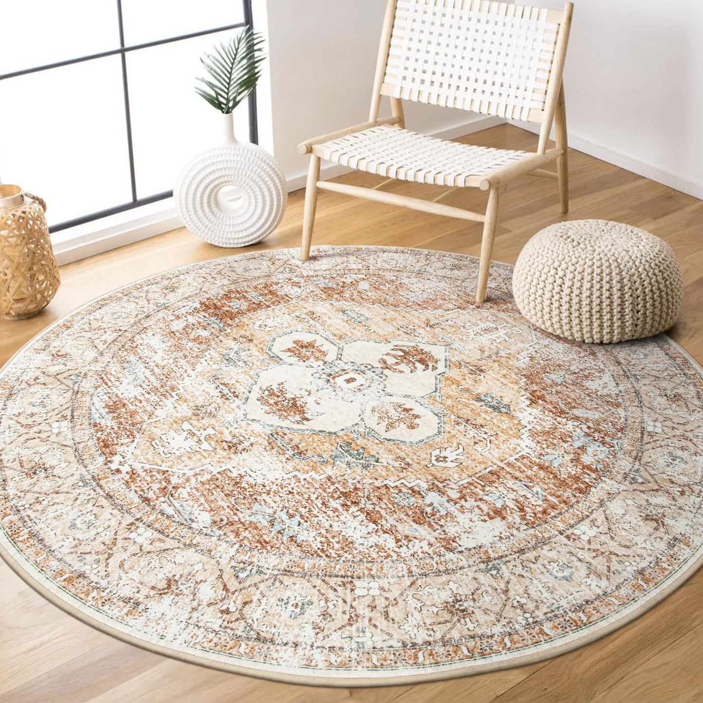 VORNELO Vintage Hallway Circle Round Rug 4'