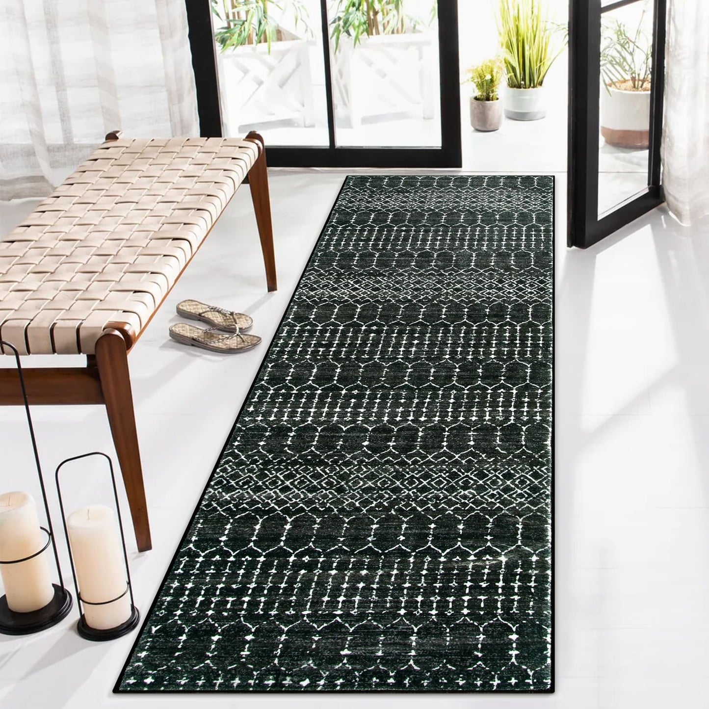 VORNELO Moroccan Black Runner Rug (2'x6')