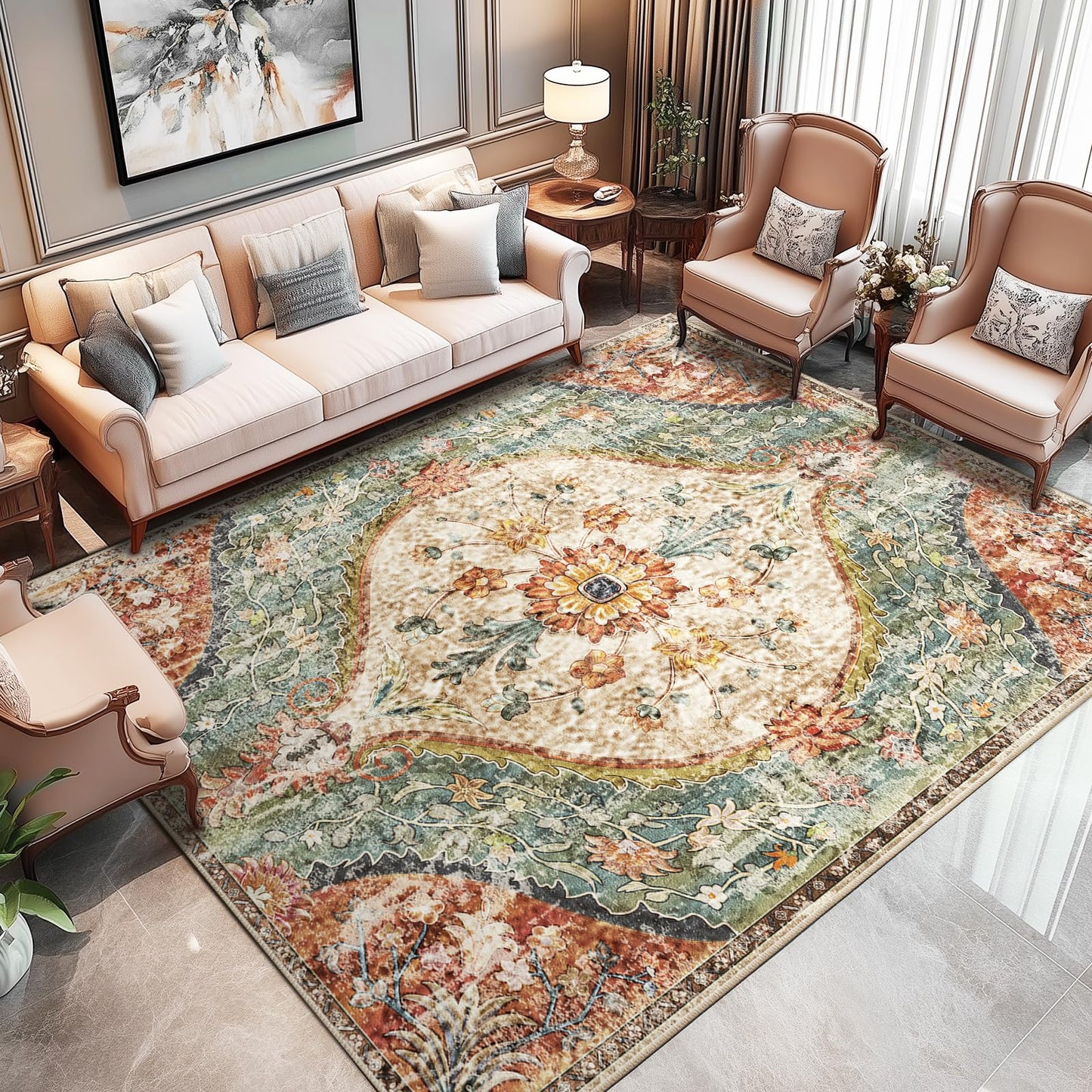 VORNELO Vintage Boho Rugs for Living Room (5'x7')