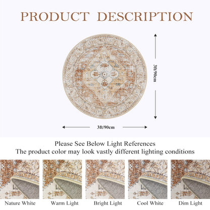 VORNELO Vintage Hallway Circle Round Rug 4'