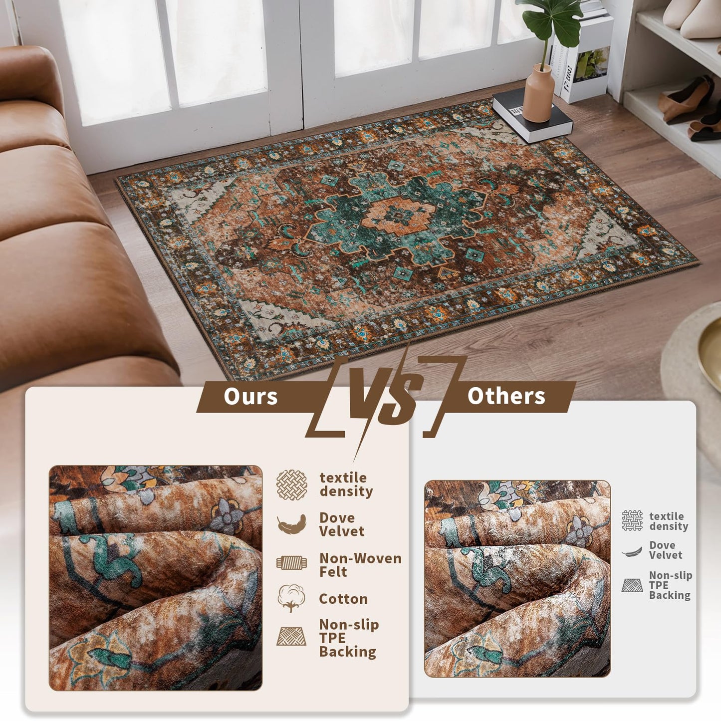 VORNELO Vintage Boho Rugs for Entryway (2'x3')