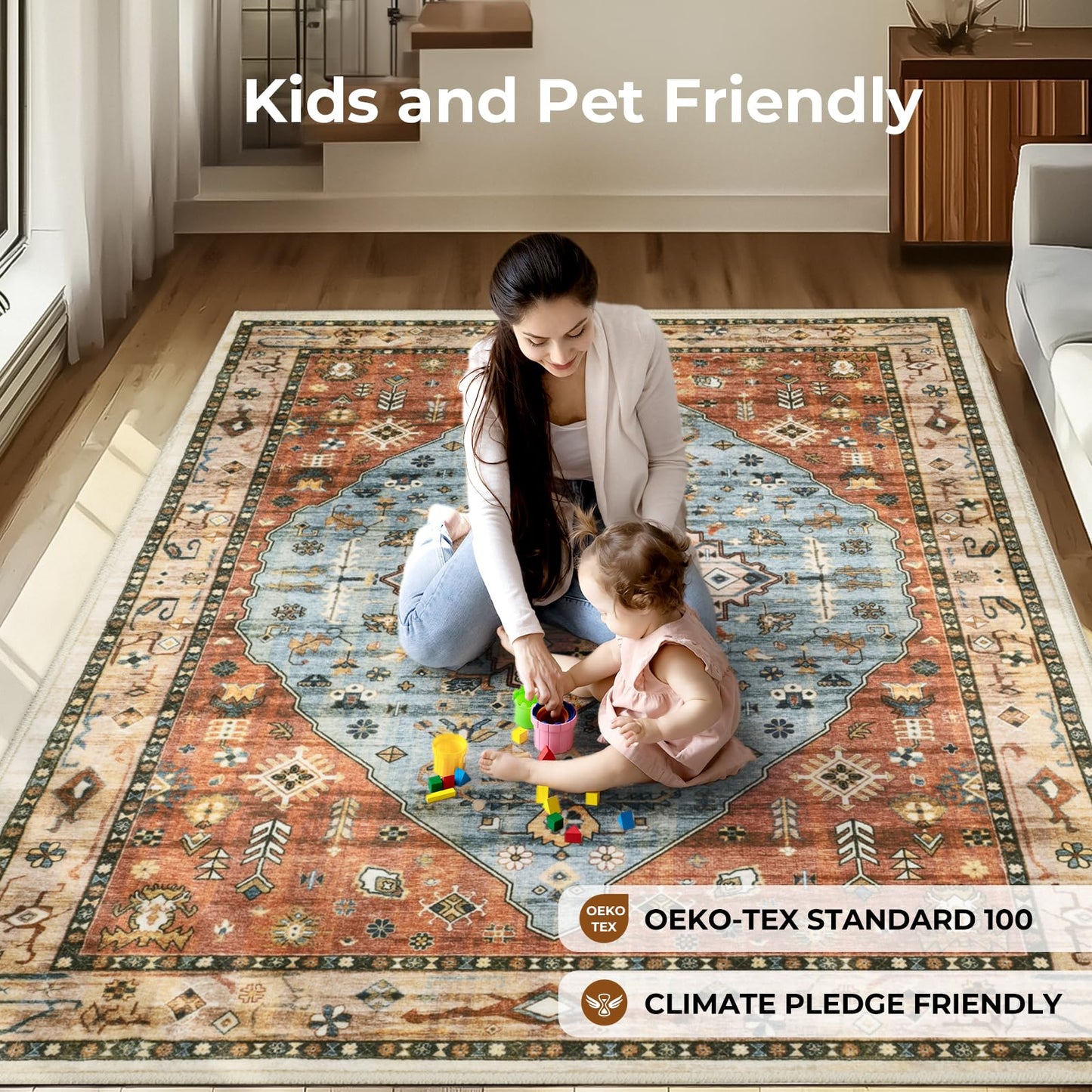 VORNELO Vintage Boho Rugs for Living Room (5'x7')