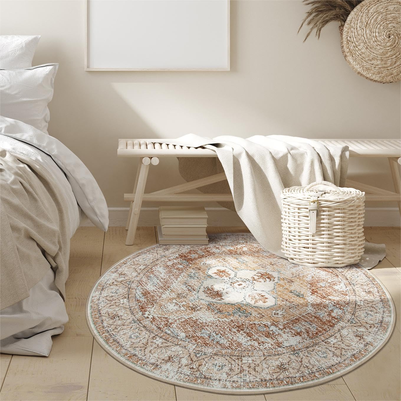 VORNELO Vintage Hallway Circle Round Rug 4'