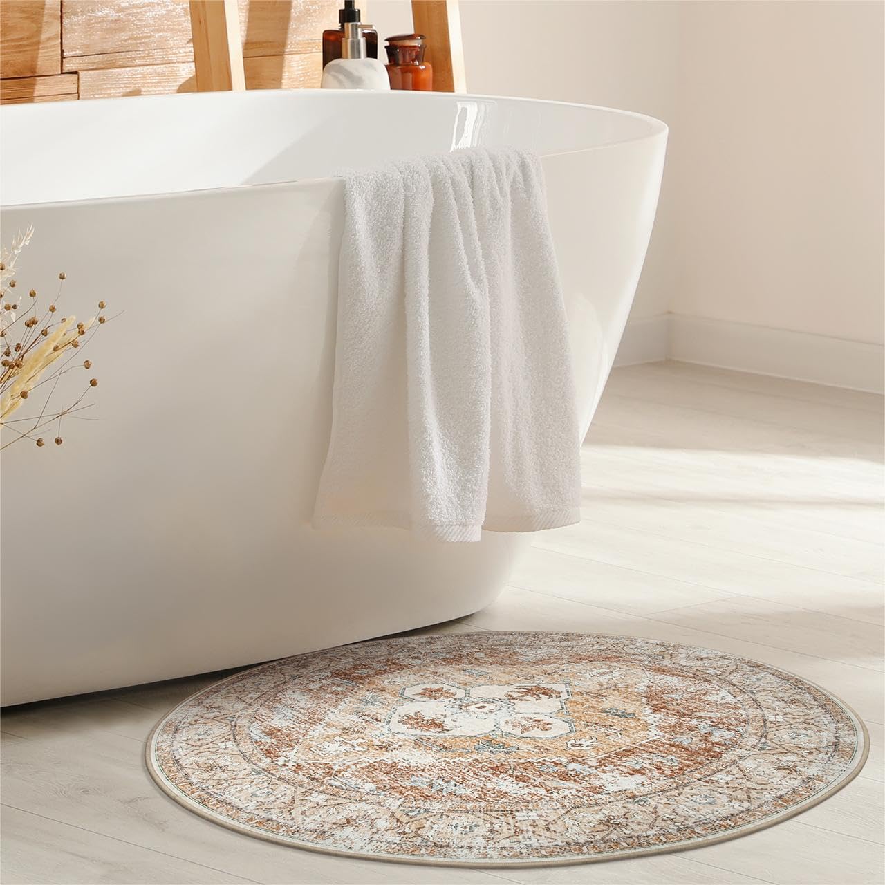 VORNELO Vintage Hallway Circle Round Rug 4'
